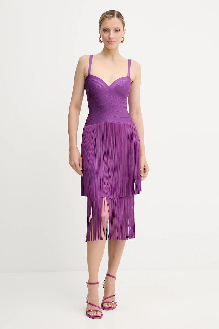 Šaty Herve Leger Georgia pletenina fialová FRI8525605