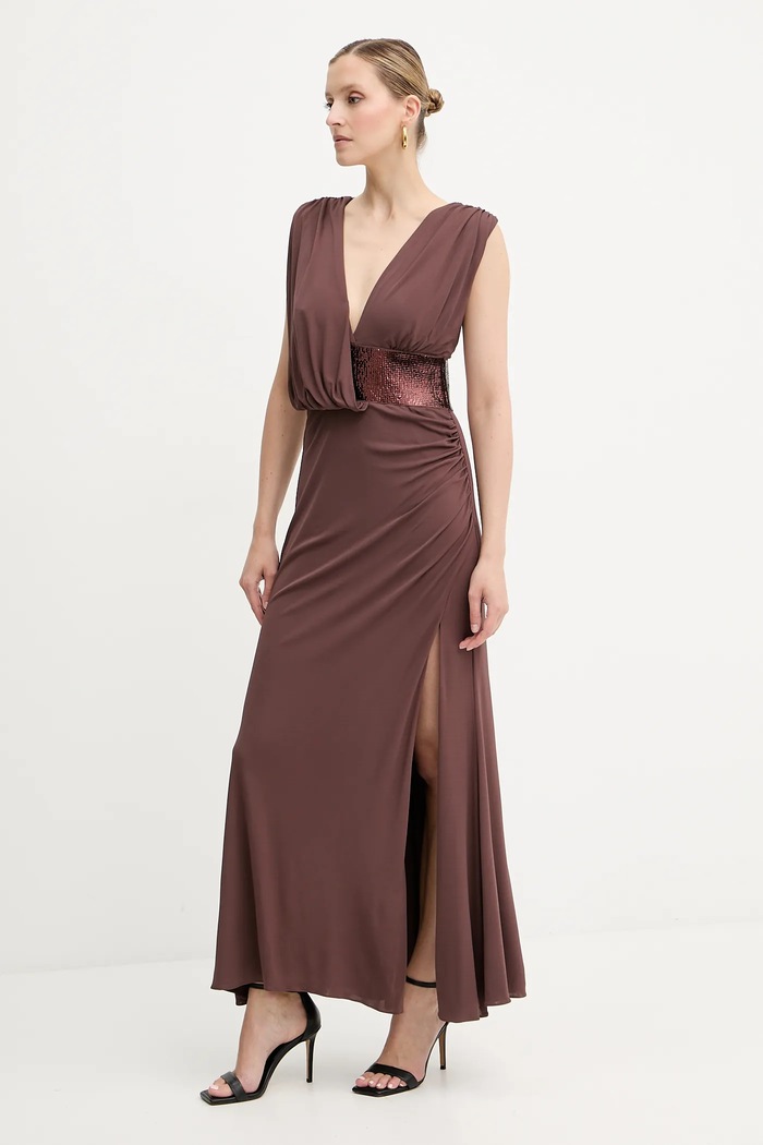 Рокля Herve Leger Lucille еластичен кафяв SEJ8524861