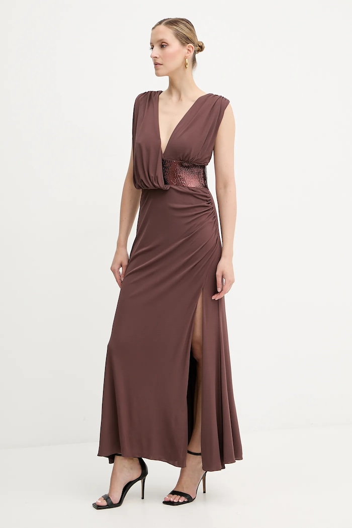 Рокля Herve Leger Lucille еластичен кафяв SEJ8524861