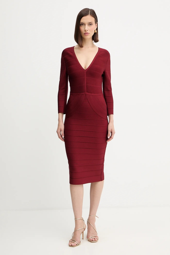 Herve Leger sukienka Athena trzy czwarte bordowy DRB8536267