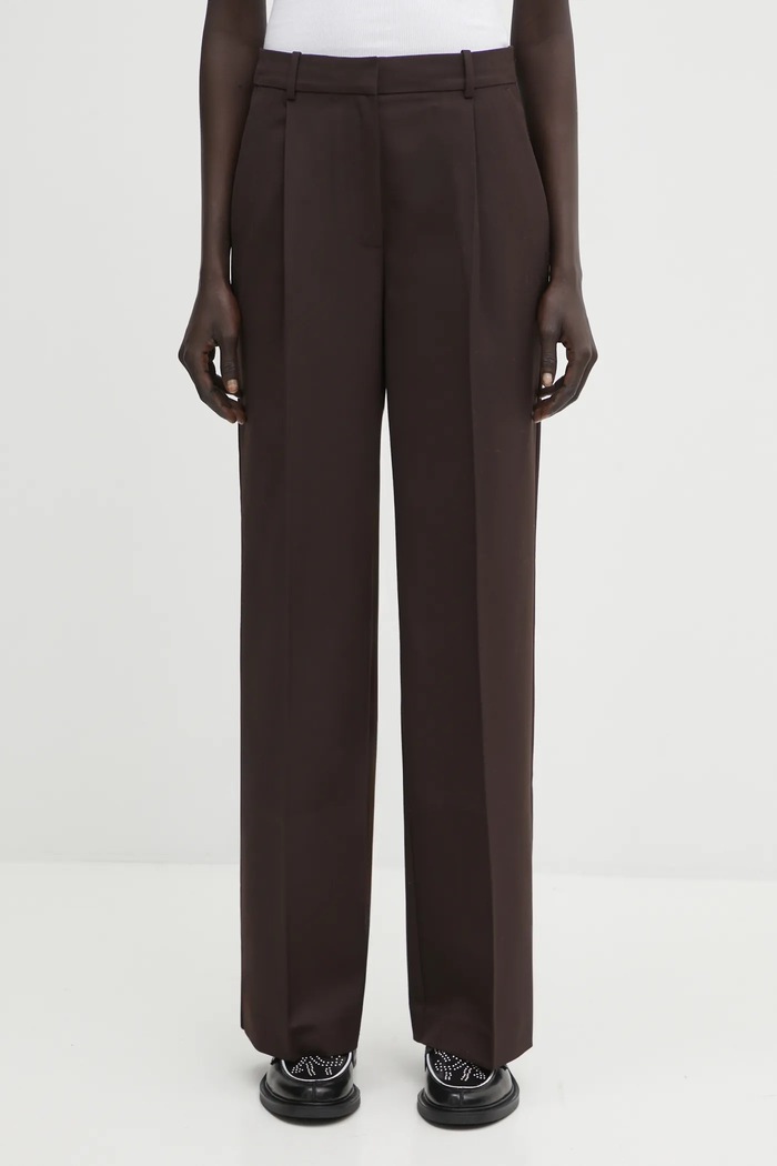 Anine Bing pantaloni cu lână trent high maro A.03.11187