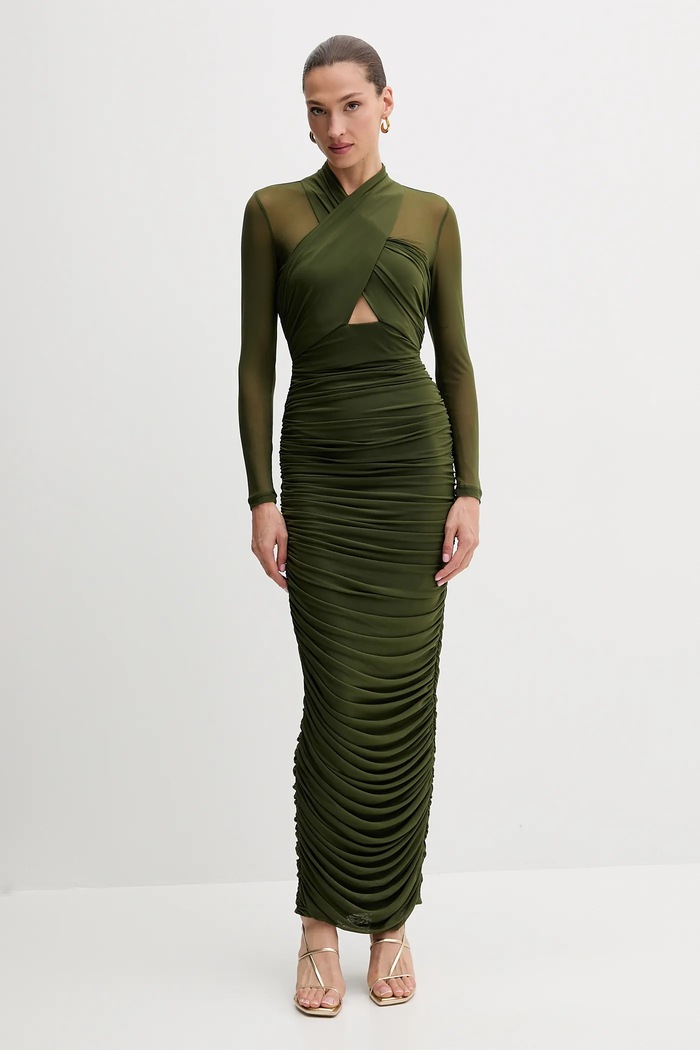 Bardot rochie maxi verde 60119DB