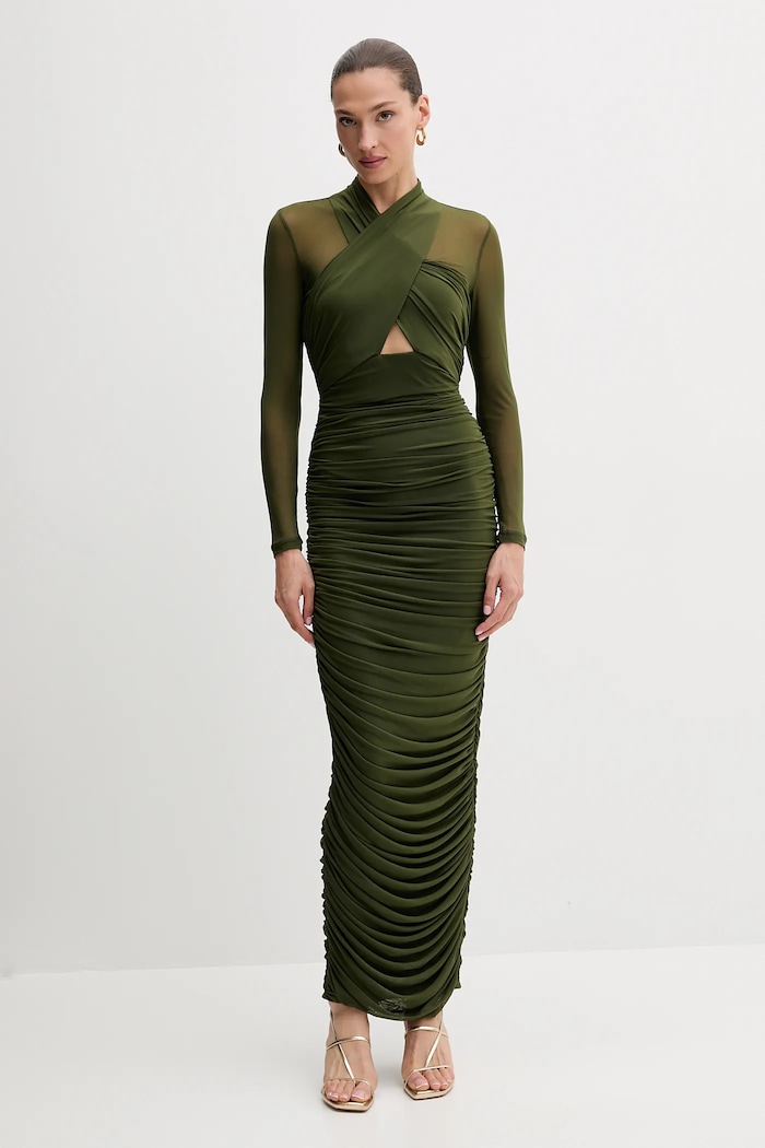 Bardot rochie maxi verde 60119DB
