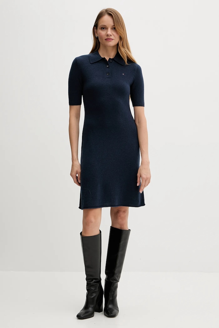 Tommy Hilfiger sukienka wełniana WW0WW46436 granatowy AW25