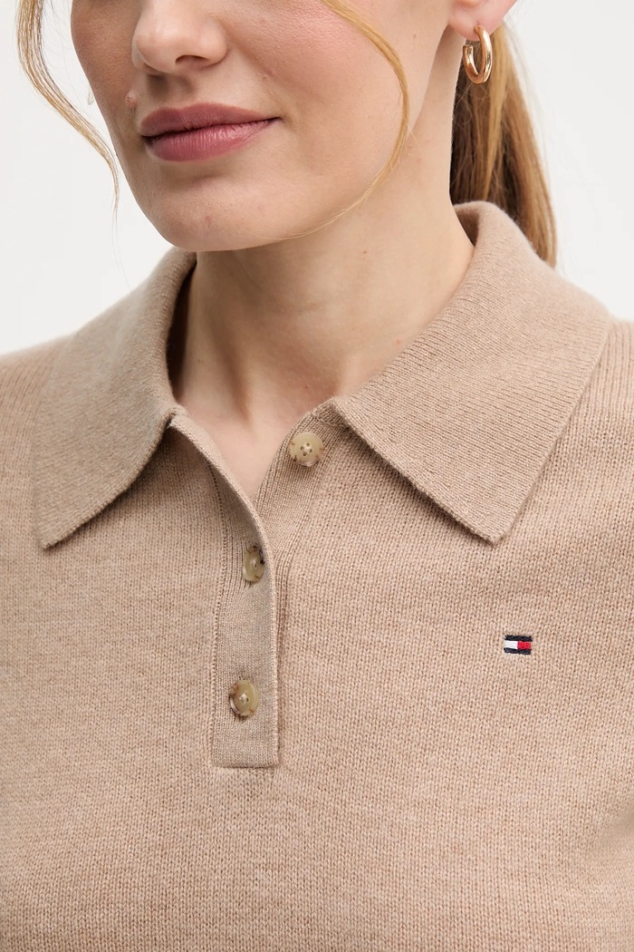 Vlnené šaty Tommy Hilfiger WW0WW46436 béžová