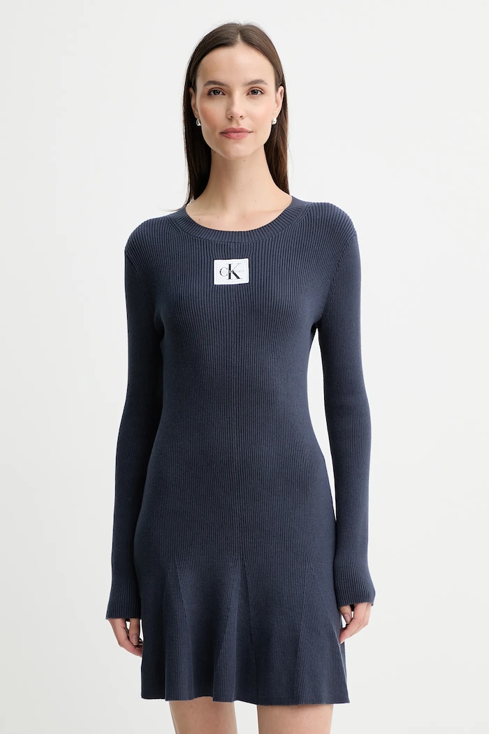 Šaty Calvin Klein Jeans s elastanom tmavomodrá LV047D307G