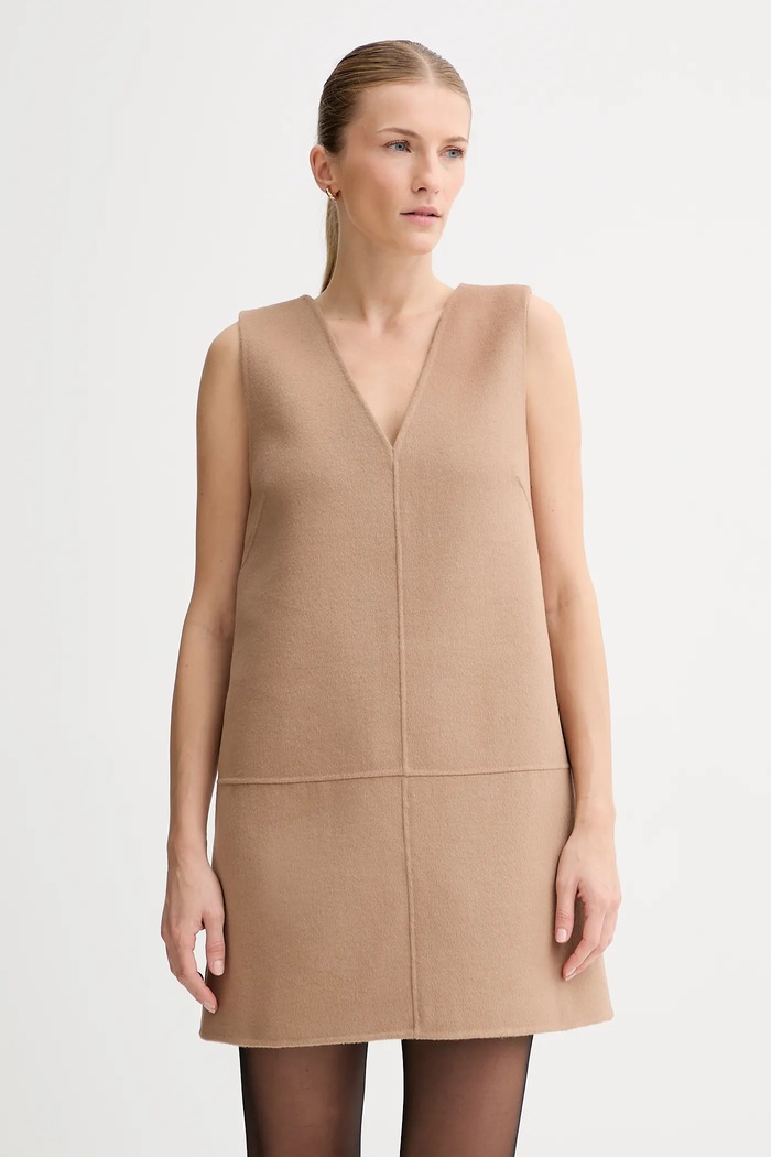 Šaty s prímesou vlny Calvin Klein pletenina béžová LV044D017G