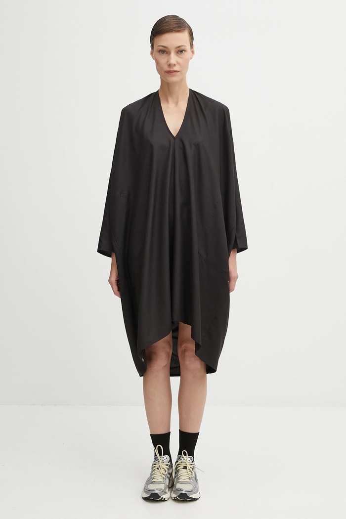Visvim silk dress ruana dress l/s mini black 325105017004