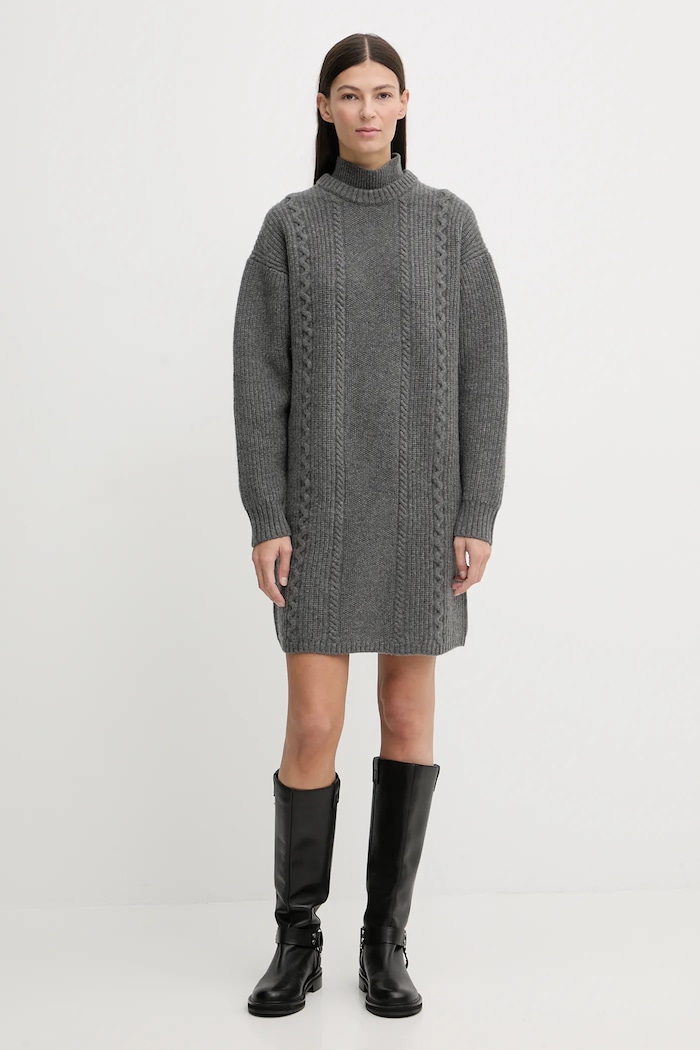 Vlněné šaty G-Star Cable loose knit D27217.D770 šedá AW25