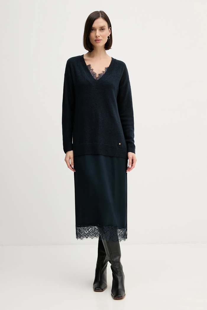 Pedro del Hierro sukienka z domieszką wełny 6192942 granatowy AW25