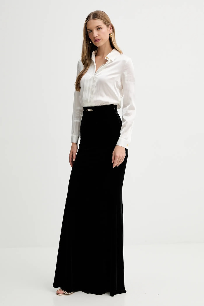 Šaty s příměsí hedvábí Elisabetta Franchi ABR4657E2 černá AW25