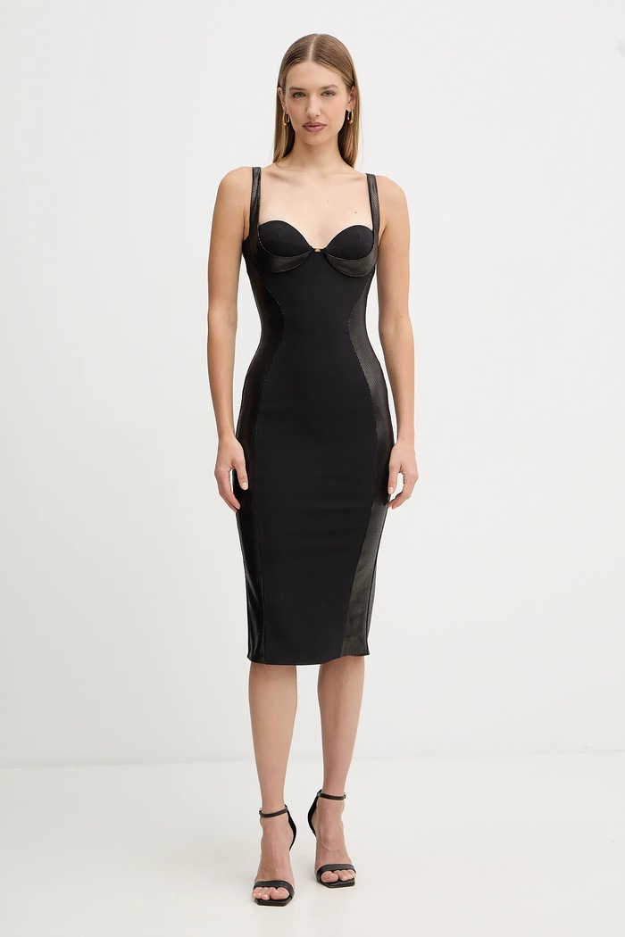 Φόρεμα Elisabetta Franchi λεπτό μοτίβο μαύρο AB83857E2
