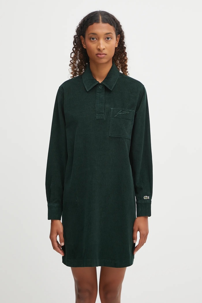 Φόρεμα κοτλέ Lacoste βαμβάκι πράσινο EF5335