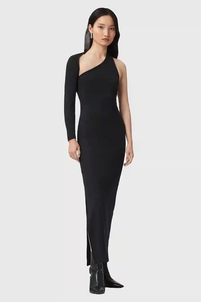Šaty AllSaints ARI asymetrický čierna W074DD