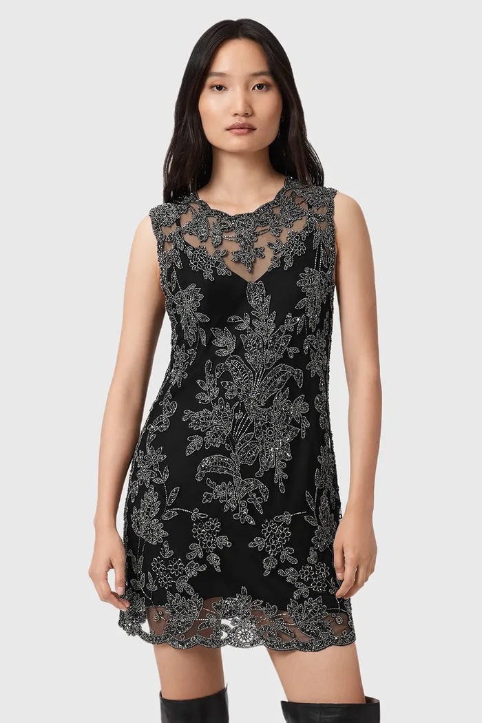 Φόρεμα AllSaints INAYA απλικέ μαύρο W043DD