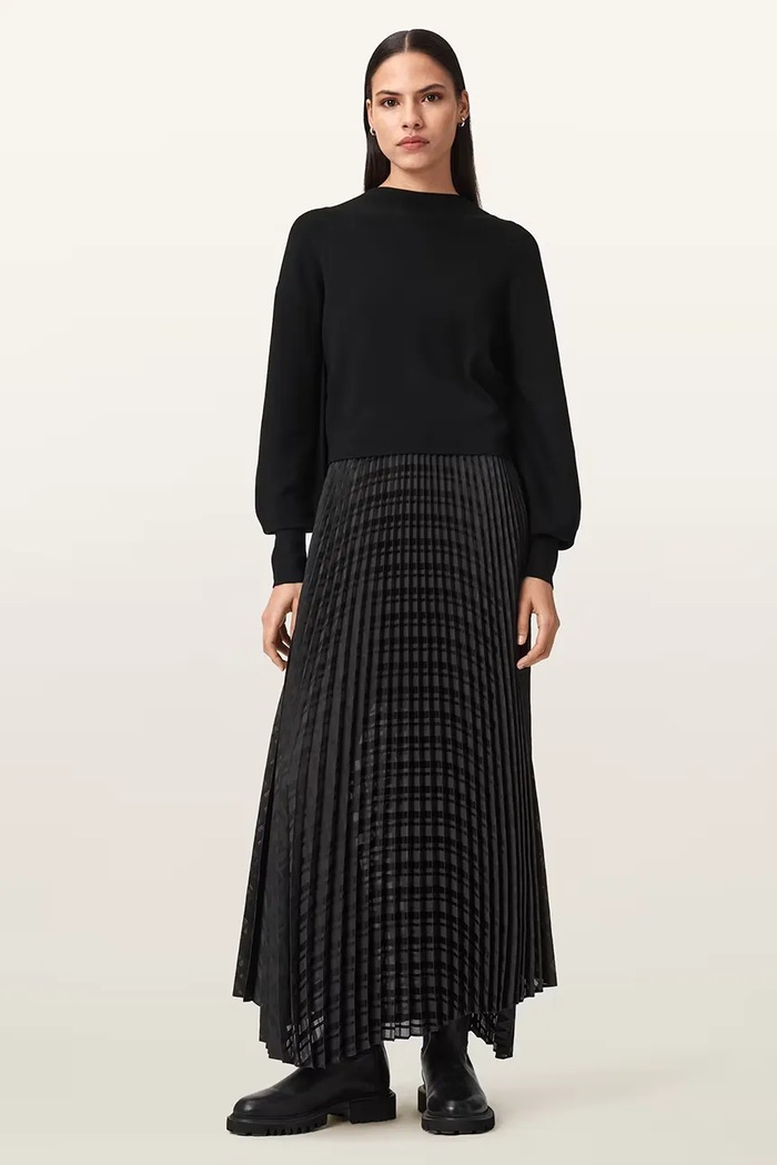 AllSaints rochie pulover din vâscoză maxi negru W064DD