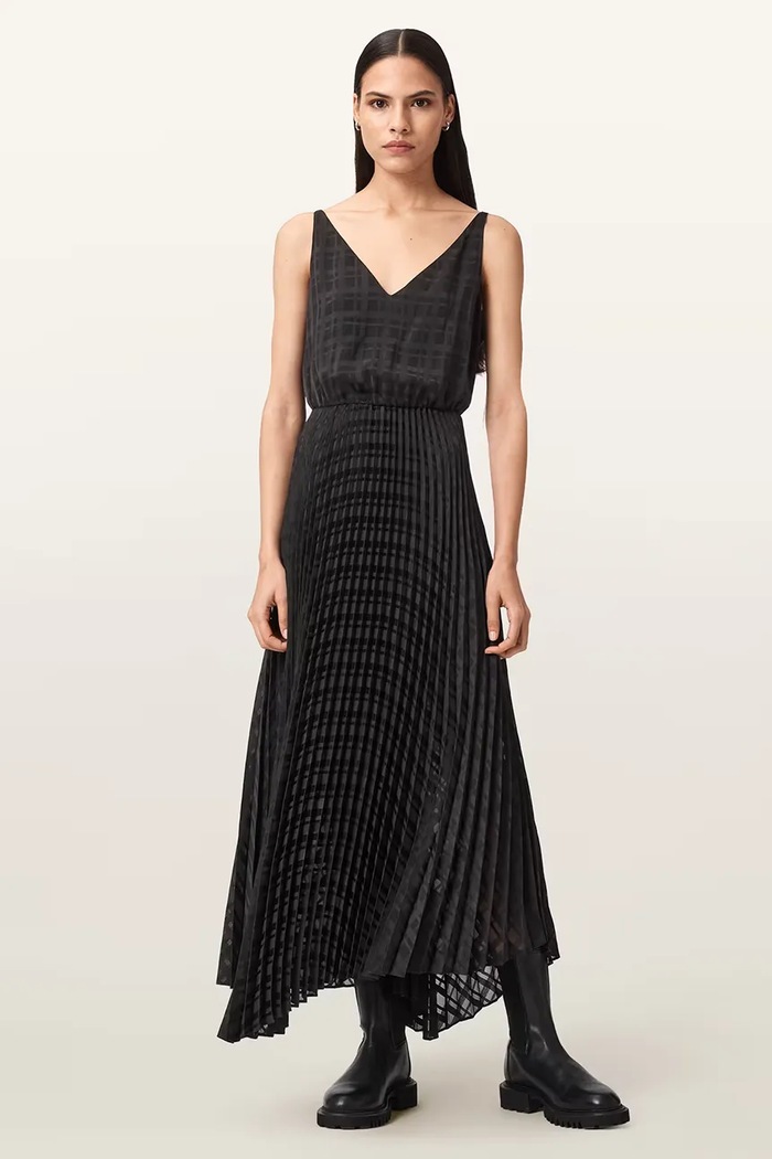 AllSaints rochie pulover din vâscoză W064DD negru AW25