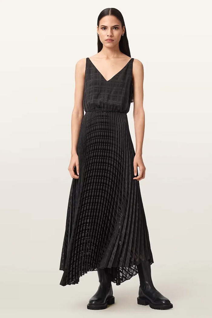 AllSaints rochie pulover din vâscoză W064DD negru AW25