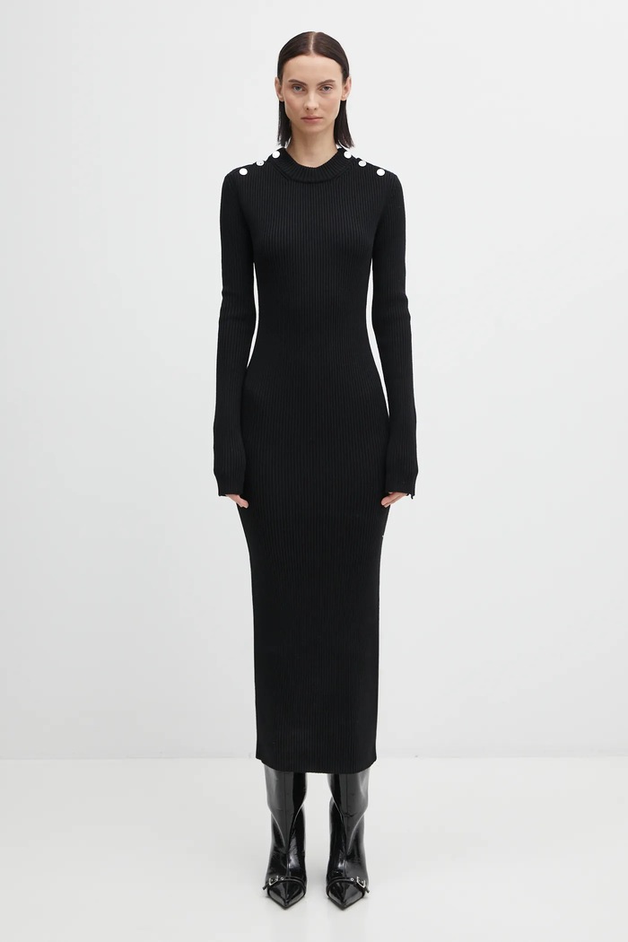 Платье с добавлением шерсти Sportmax GARIBO круглый вырез чёрный 2522326022600