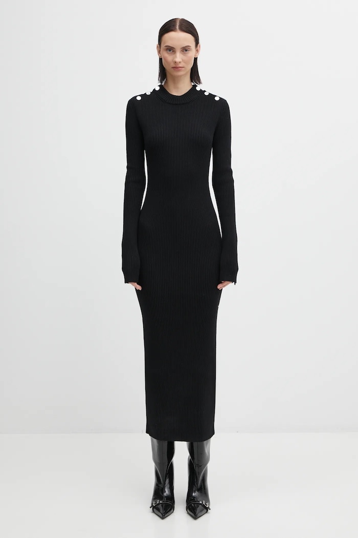 Платье с добавлением шерсти Sportmax GARIBO круглый вырез чёрный 2522326022600