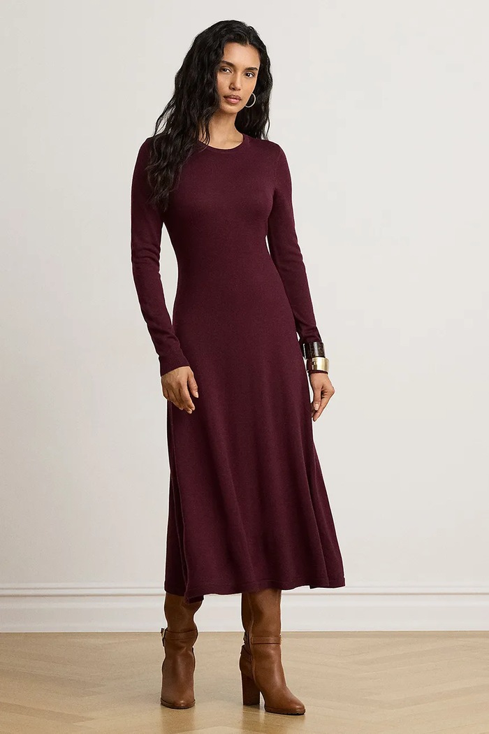 Lauren Ralph Lauren Sukienka bawełniana bordowy 200979711