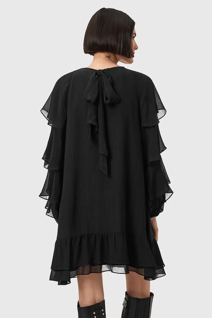 Šaty s příměsí hedvábí AllSaints LISSIE W100DD černá