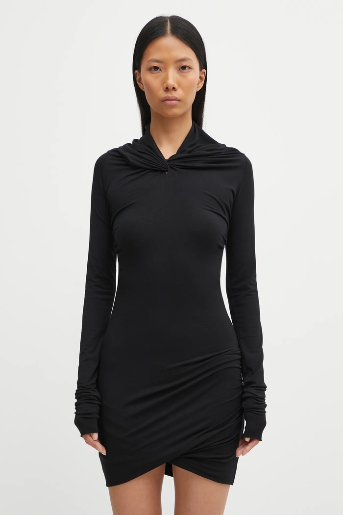 Haljina s dodatkom kašmira Rick Owens Lilies Kairo s elastinom crna LI02E3568.JBWS