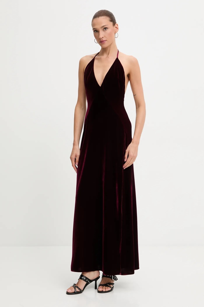 Βελούδινο φόρεμα Bardot 59315DB2 μπορντό AW25