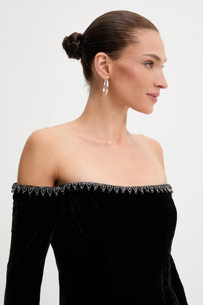 Bardot rochie de catifea negru 59528DB2