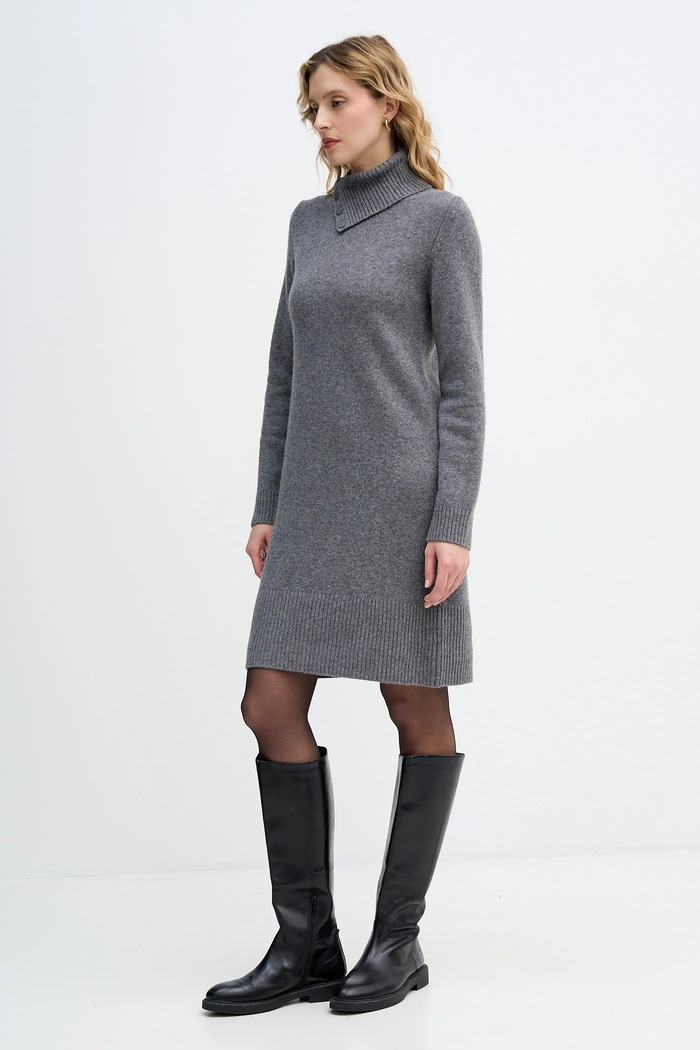 United Colors of Benetton sukienka z dodatkiem wełny 1444DV02F szary AW25