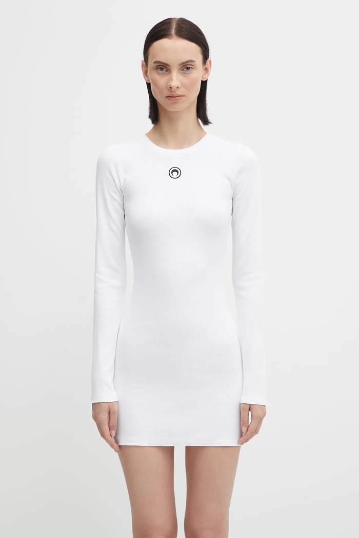 Šaty Marine Serre Moon Logo Ribbed Jersey s elastanom biela WDR267ACJER0011