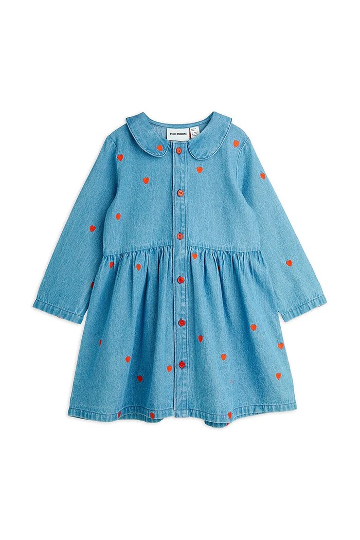 Dječja traper haljina Mini Rodini Mini hearts natpis plava 2565011360