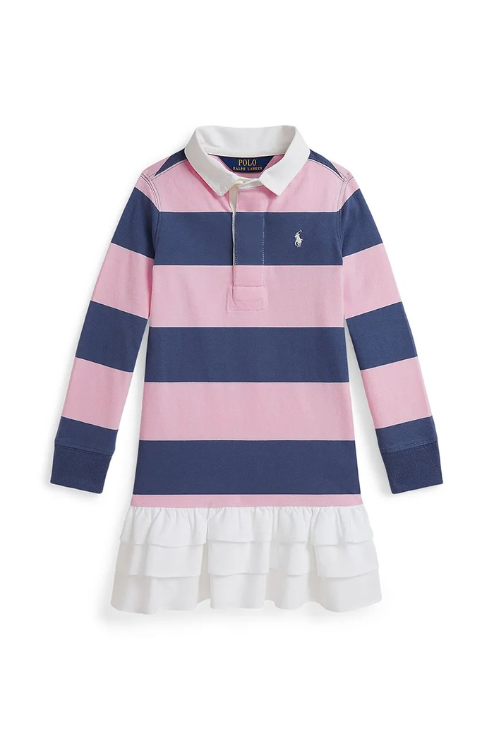 Παιδικό βαμβακερό φόρεμα Polo Ralph Lauren εμπριμέ ροζ 312971024001