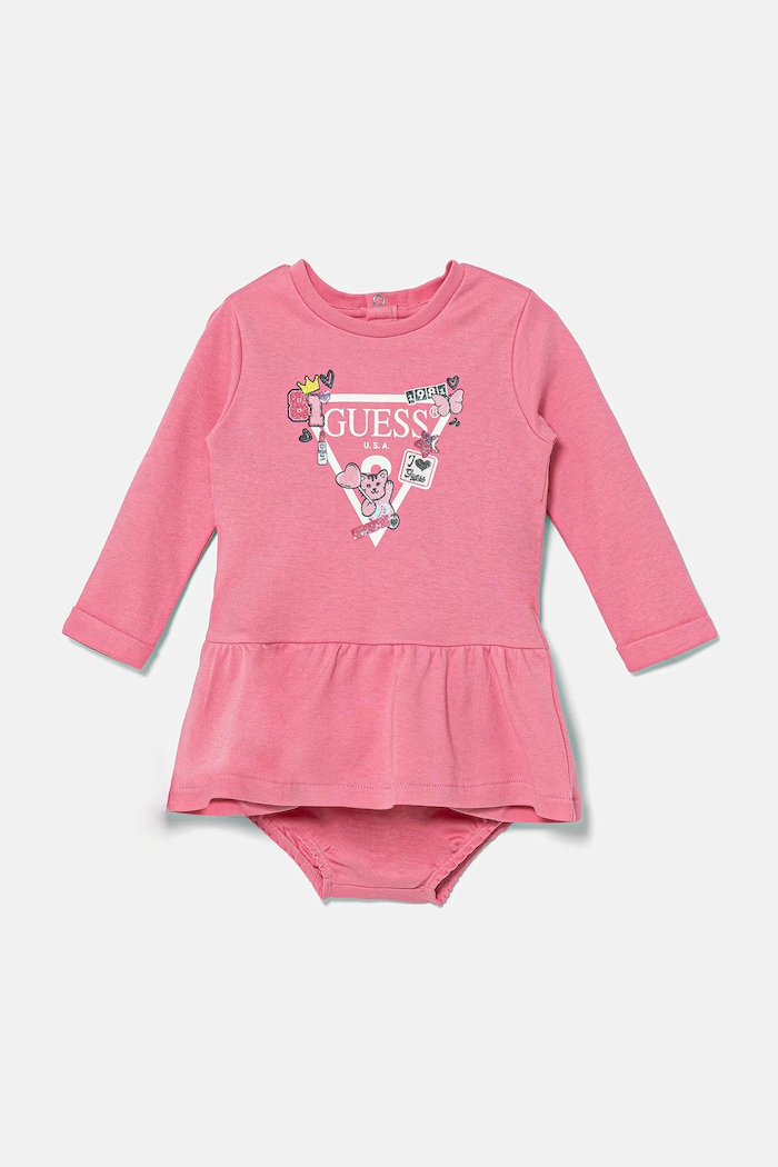 Guess sukienka niemowlęca nadruk różowy A4YK19.KA6W4.9BYA