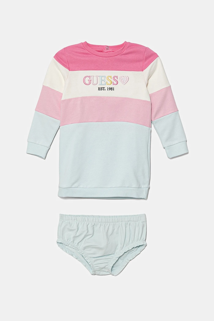 Guess vestito in cotone neonata applique rosa A5YK01.KA6R4.9BYA