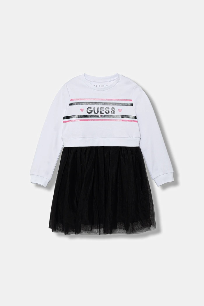 Guess sukienka bawełniana dziecięca nadruk biały K5YK01.KB8R0.9BYA