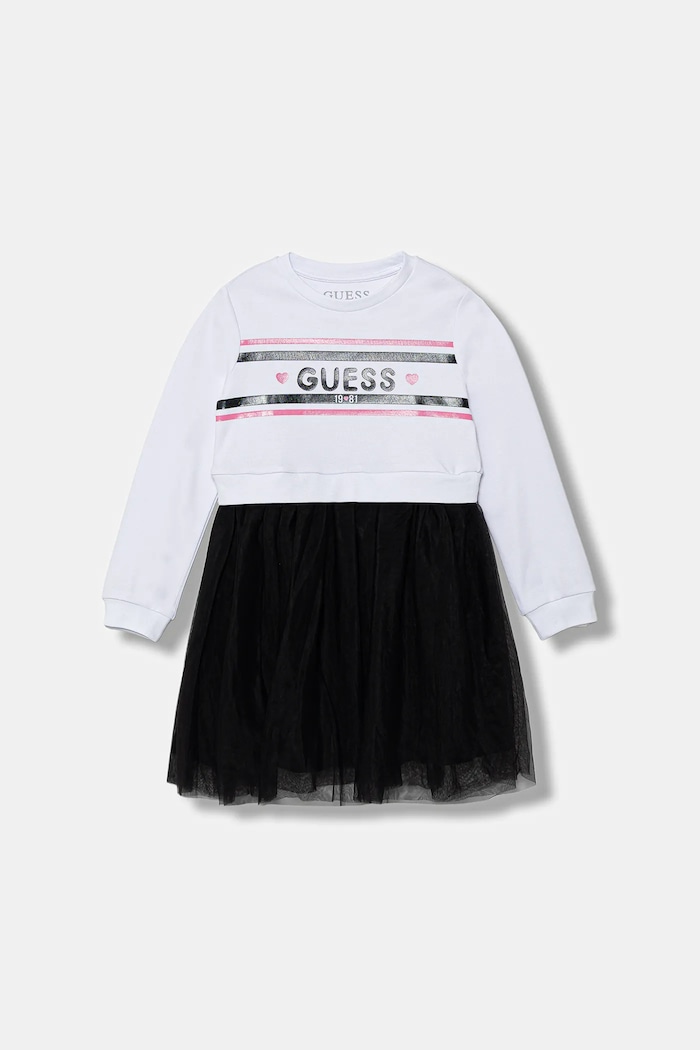 Guess sukienka bawełniana dziecięca nadruk biały K5YK01.KB8R0.9BYA
