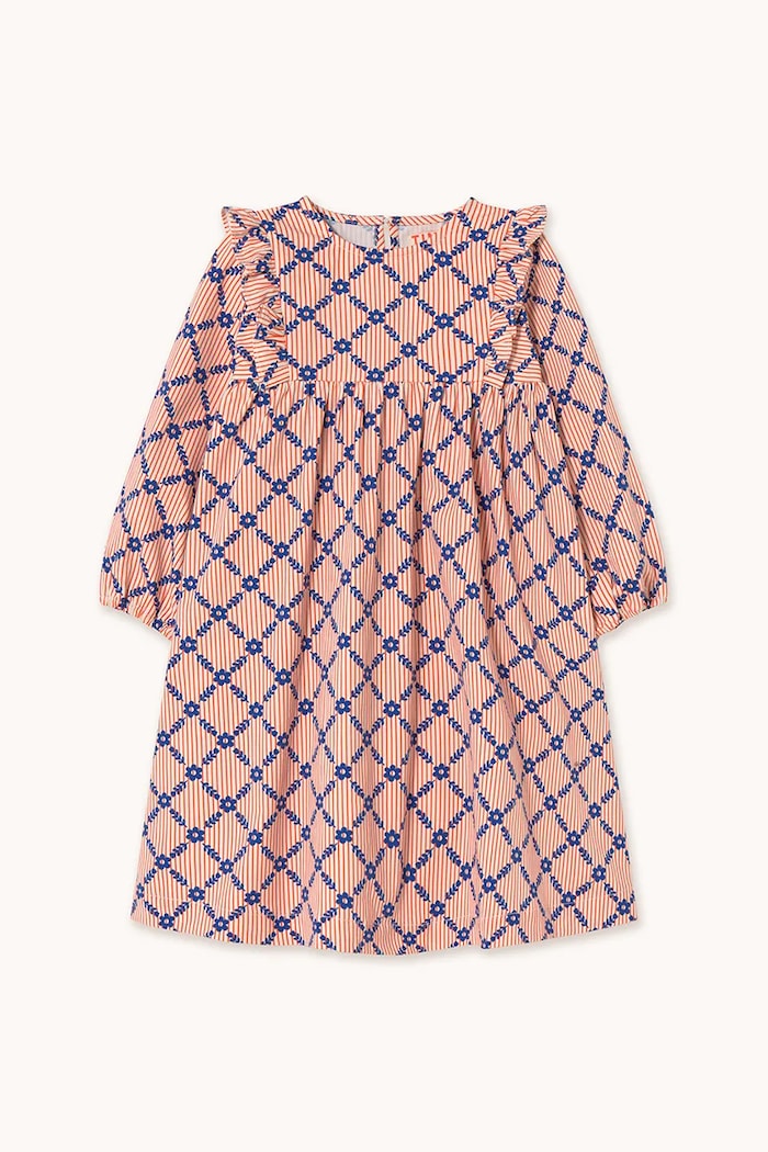 Παιδικό φόρεμα Tinycottons FLOWER GRID PRINT DRESS AW25.471 μπεζ AW25