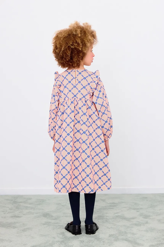 Κοριτσίστικα Παιδικό φόρεμα Tinycottons FLOWER GRID PRINT DRESS AW25.471 μπεζ