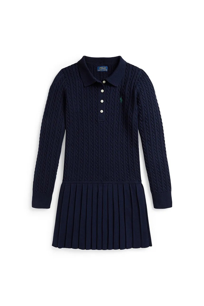 Παιδικό βαμβακερό φόρεμα Polo Ralph Lauren 313978841001 σκούρο μπλε AW25
