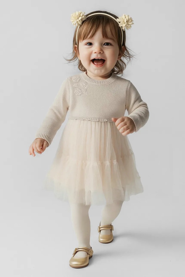 Šaty pre bábätká Mayoral pletenina béžová 2905.4A.Baby.9BYA