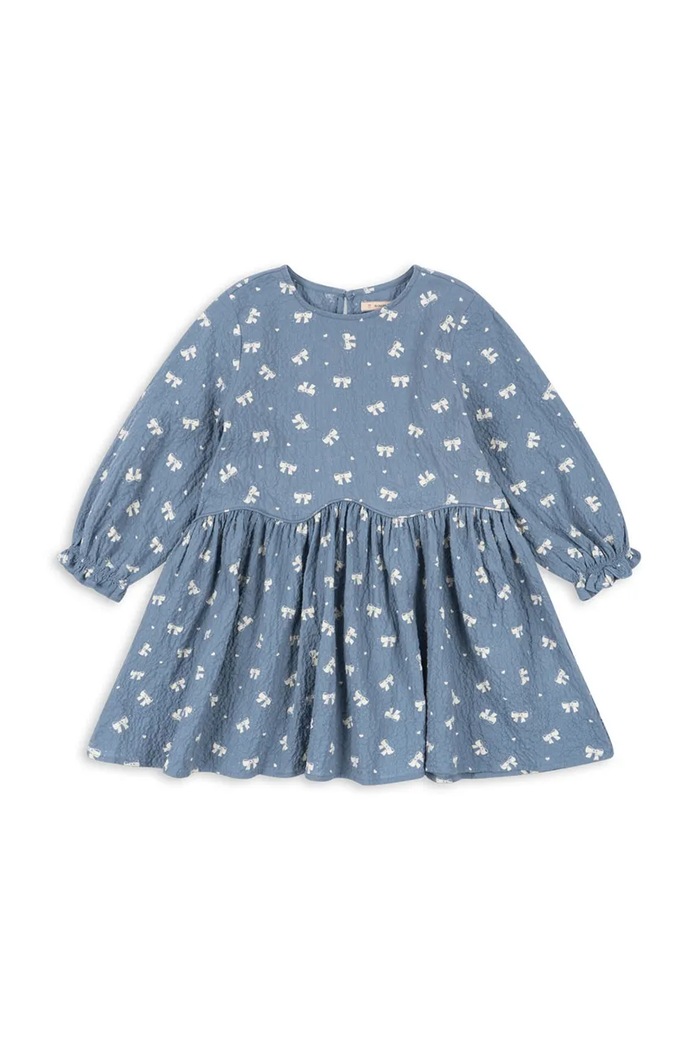 Konges Sløjd sukienka dziecięca VIDA DRESS GOTS rozkloszowany niebieski KS104033.9BYA