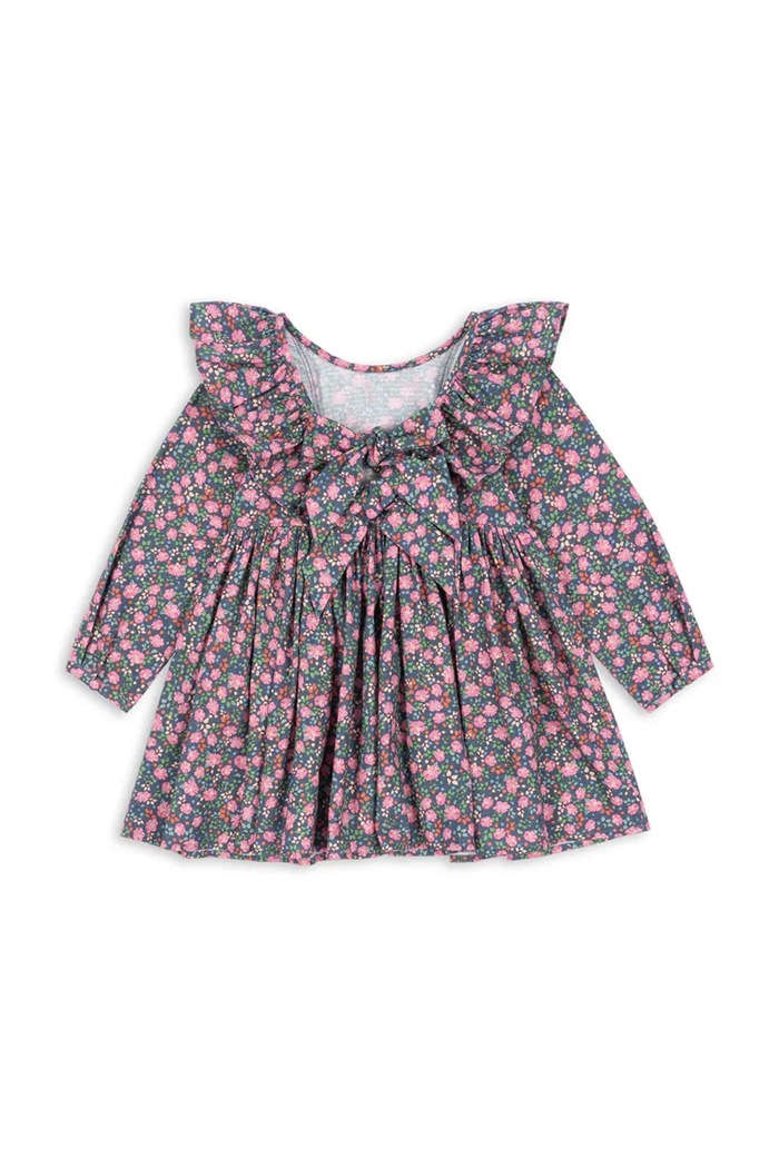 Παιδικό βαμβακερό φόρεμα Konges Sløjd CIANNA LS BOW DRESS GOTS εμπριμέ πολύχρωμο KS103755.9BYA