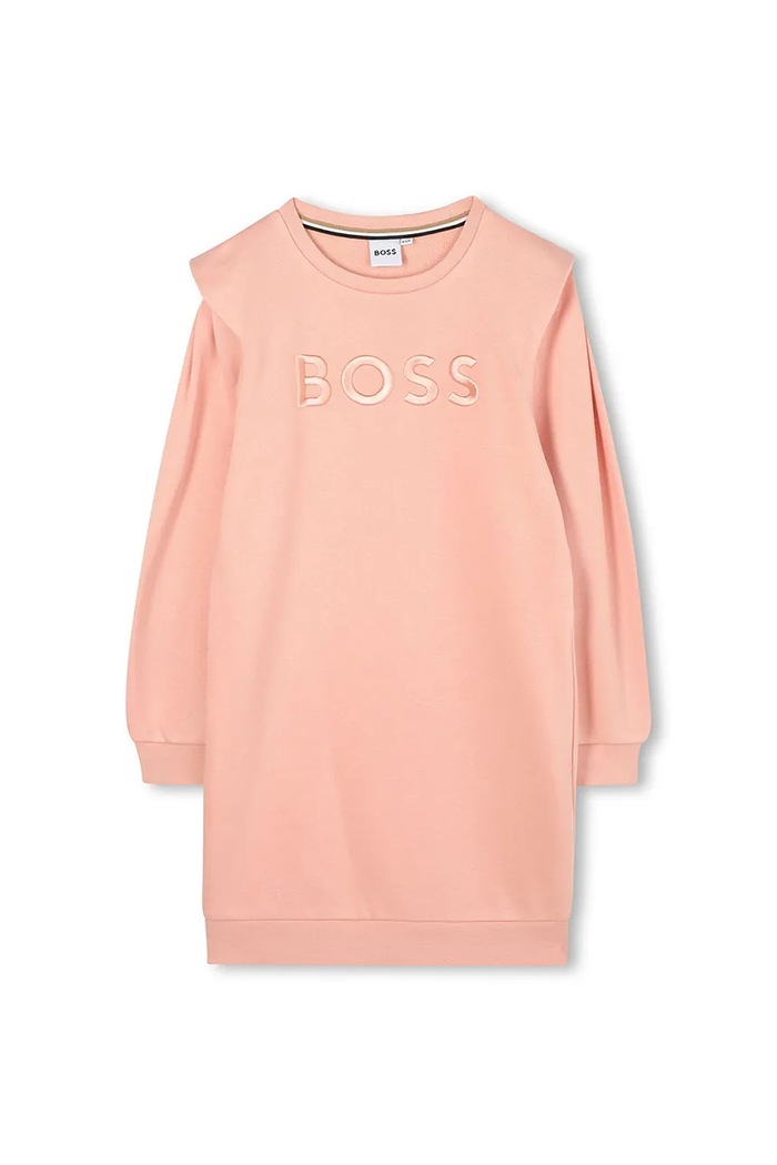 Detské bavlnené šaty BOSS J52409.156.162 oranžová AW25