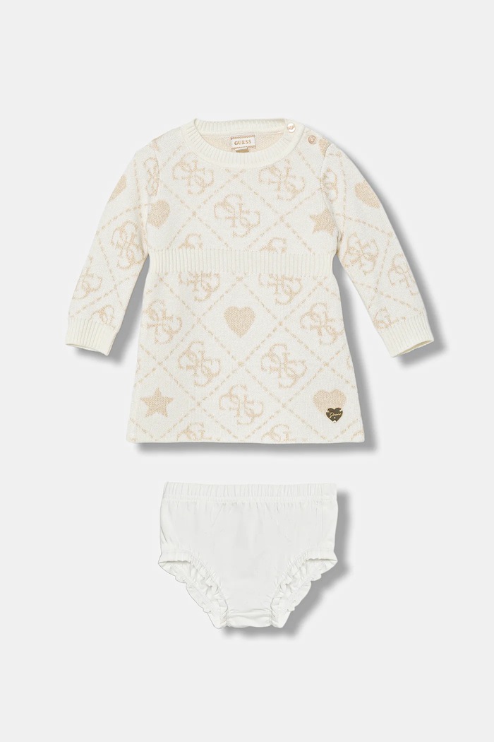 Guess sukienka z domieszką wełny dziecięca rozkloszowany beżowy A5BK02.Z39N0.9BYA