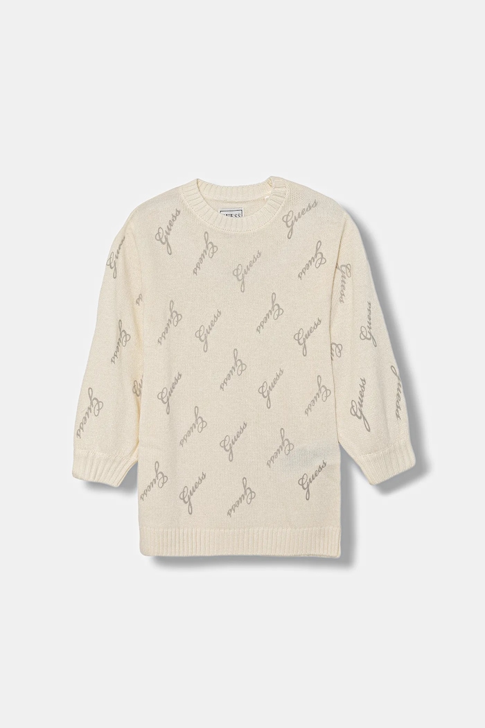 Dětské šaty s příměsí vlny Guess potisk béžová K5BK15.Z0870.9BYA