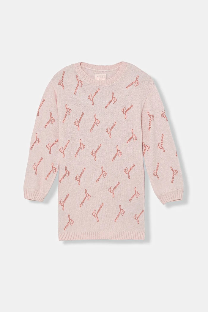 Detské šaty s prímesou vlny Guess potlač ružová K5BK15.Z0870.9BYA