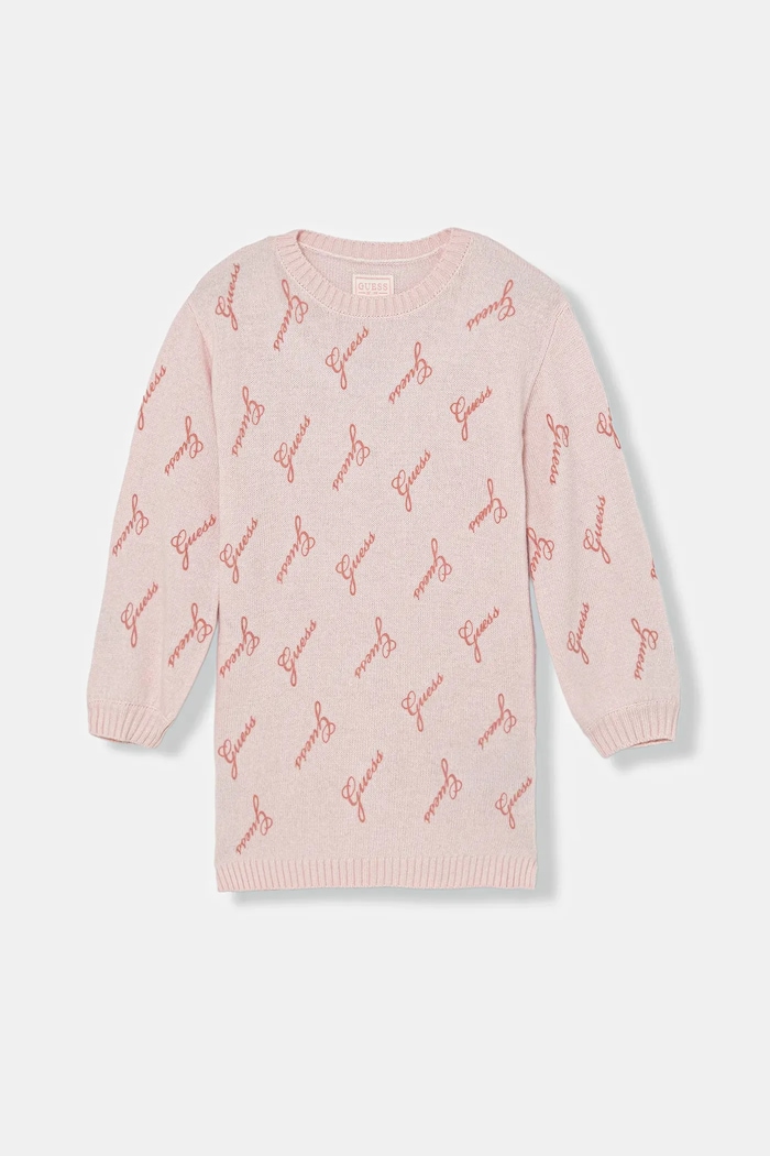 Detské šaty s prímesou vlny Guess potlač ružová K5BK15.Z0870.9BYA