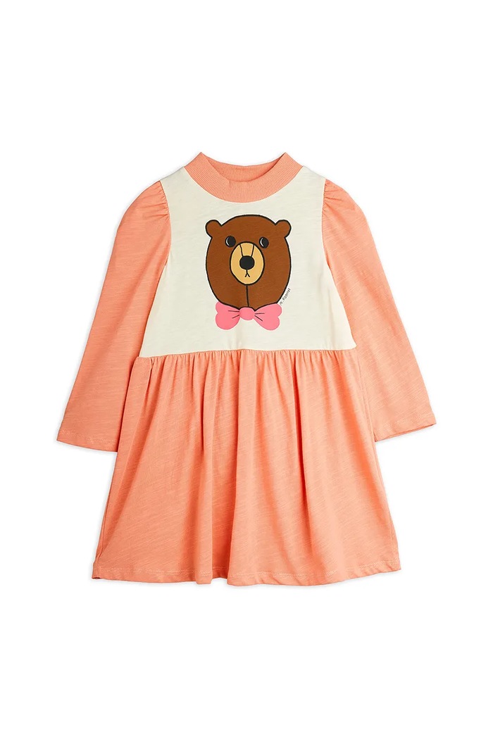 Детска памучна рокля Mini Rodini Bear 25750121 оранжев AW25