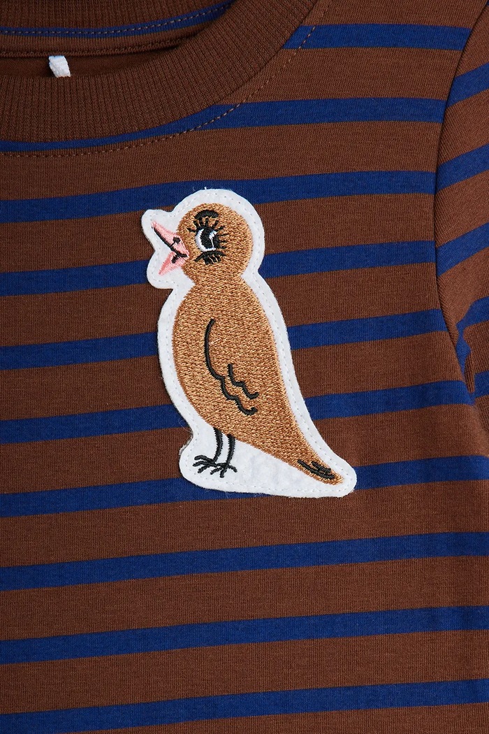 Детска памучна рокля Mini Rodini Stripe bird кафяв 25750122